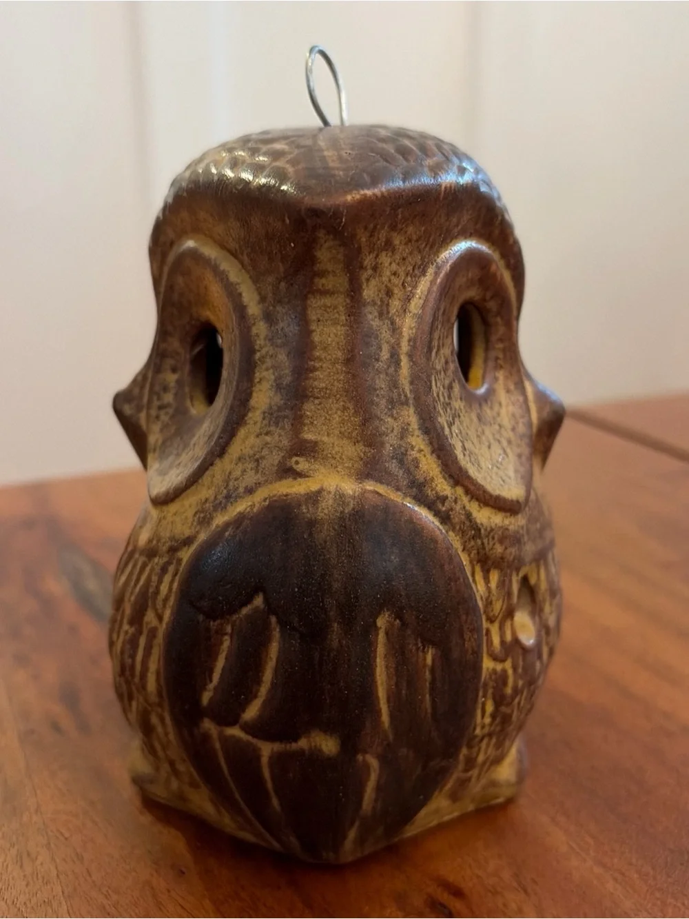 Vintage 1970s Ceramic Owl Tea Light Candle Holder Lantern Two-Sided Cottagecore